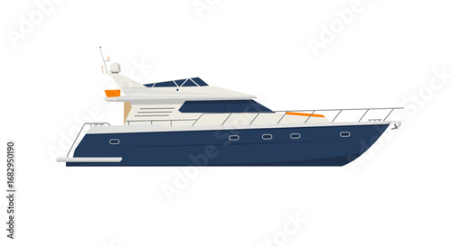 Luxury yacht side view in flat design on white background
