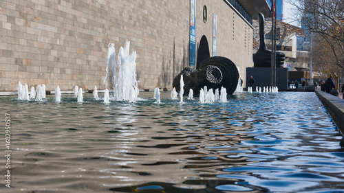 Water fountain jets outside National Gallery of Victoria entrance