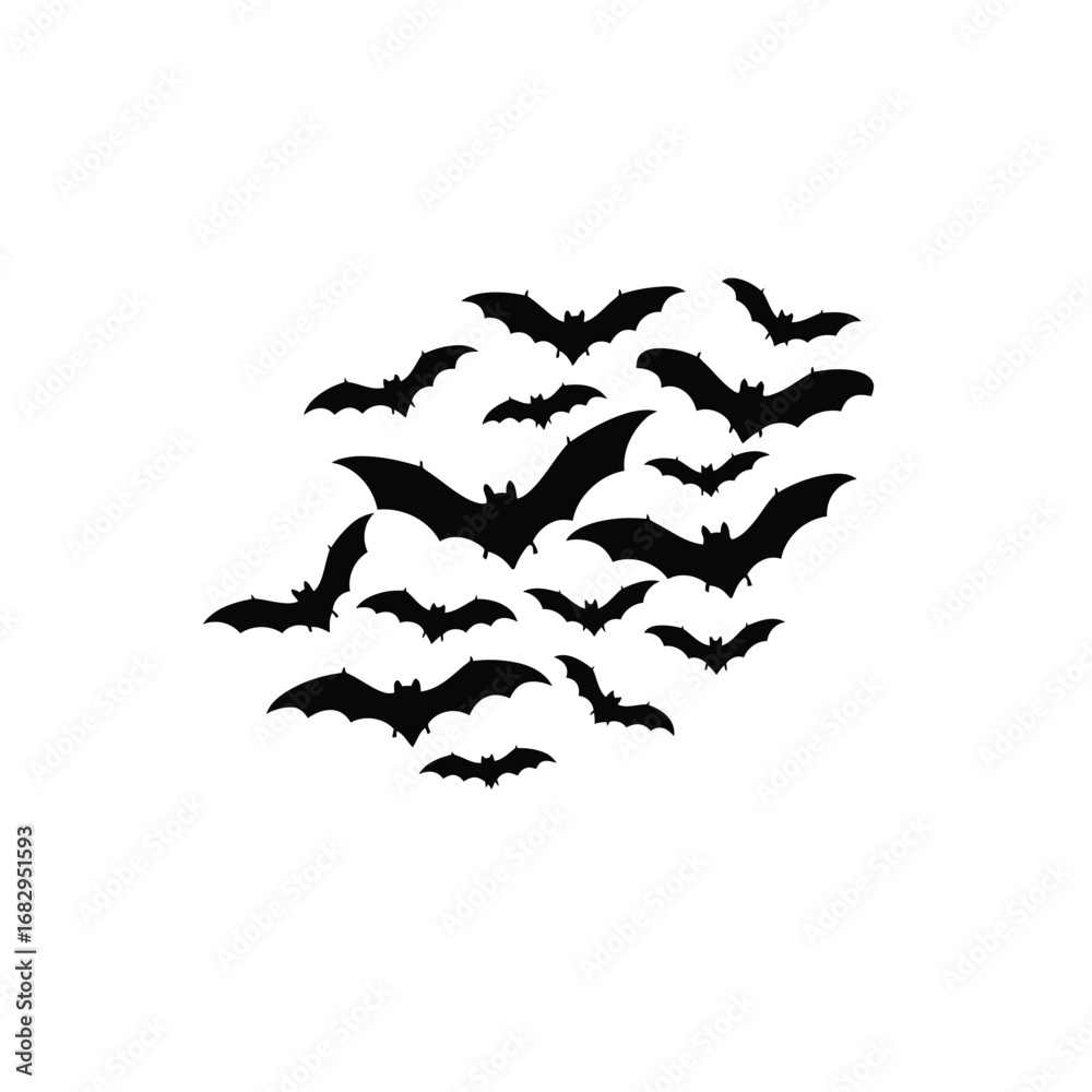 Obraz premium Flock of flying bats silhouette black white