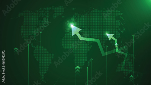 Abstract digital growth arrow up on technology green background. Finance and business success vector