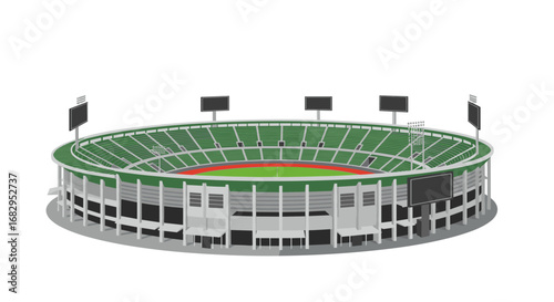 Modern sports stadium with green seating and led screens