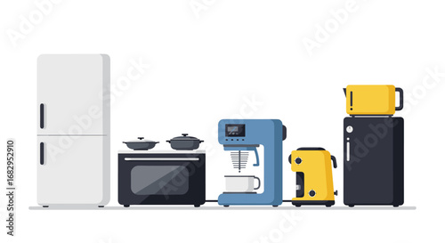 Modern kitchen appliances in minimalist flat design