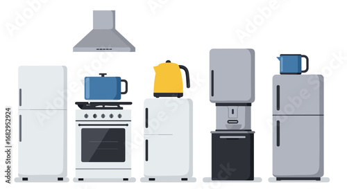Modern kitchen appliances collection in flat style