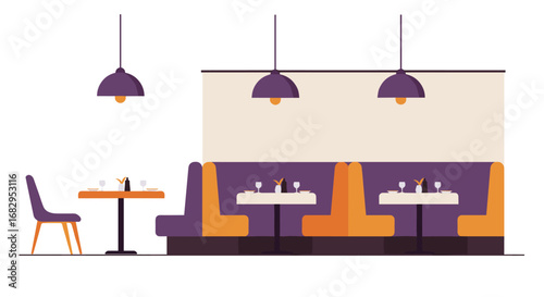 Cozy modern cafe interior with stylish seating and pendant lighting