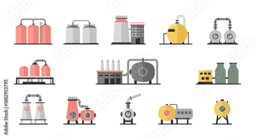 Industrial factory icons set with modern flat design