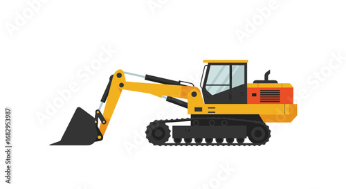 Modern flat style yellow excavator on white background