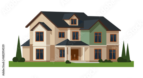 Modern two-story house with gable roof and green exterior