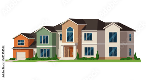 Modern suburban house with colorful facade in flat design