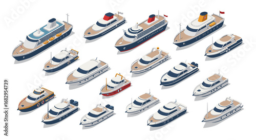 Diverse isometric yacht fleet collection featuring modern and classic designs