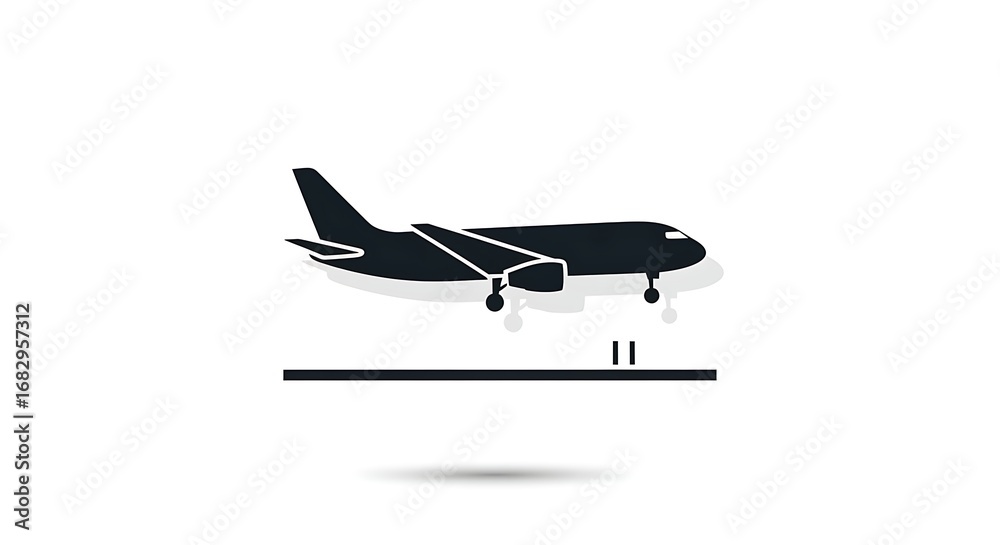 Obraz premium Airplane silhouette on approach for landing, perfect for travel, tourism, business, and aviation projects, conveying concepts of flight and arrival