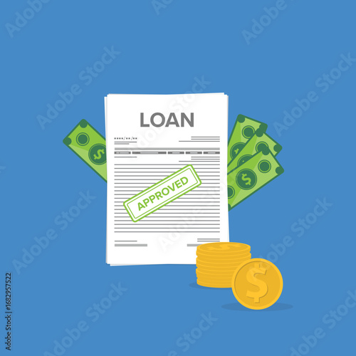 Finance management. Loan agreement. Mortgage money credit. Loan disbursement, quick loan service, easy credit.	
