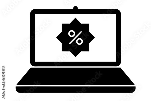 Laptop with Discount Icon – Online Sale Symbol for E-commerce, Digital Deals, and Web Promotions