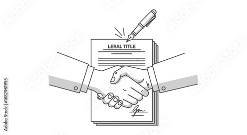 Legal Title Agreement Handshake Symbolizing Partnership on Signed Document