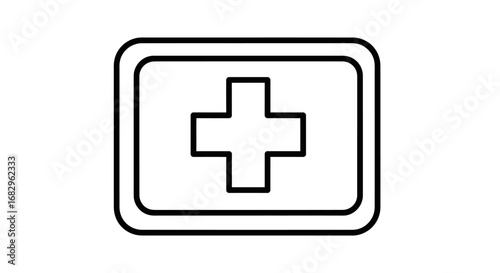First aid kit icon, simple line art symbol for medical emergency, healthcare, and hospital services. Isolated vector graphic on white background