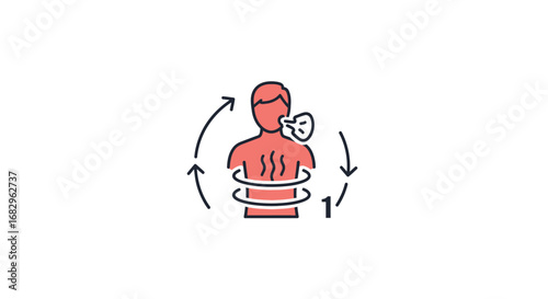 Illustration depicting the process of breathing and respiration, with a human figure exhaling air