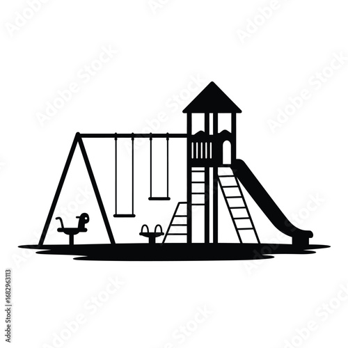 Playground equipment silhouette swings slide