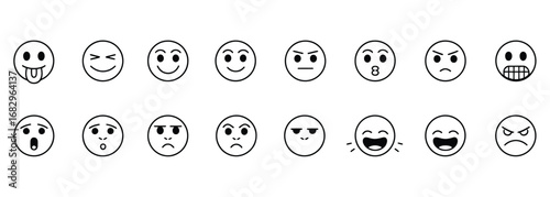 WebExpressive emoji faces showcase a vibrant spectrum of human emotions from joy and surprise to anger and silliness, perfect for digital communication and design projects.