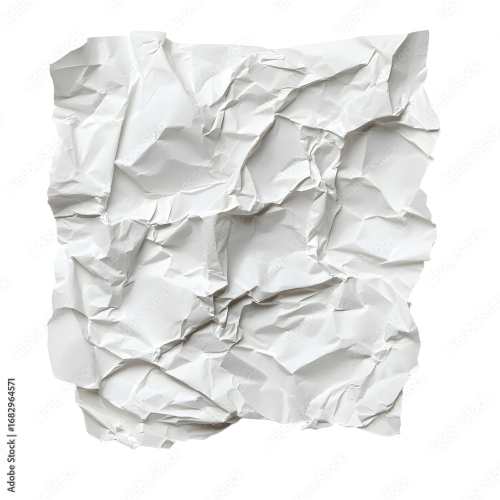 Obraz premium Crumpled Glued Paper Texture on White Background for Design Projects