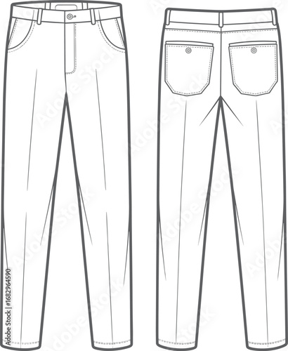 Front and Back View of White Casual Trousers with Belt Loops and Pockets pants casual pants