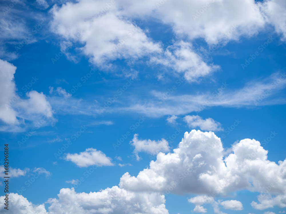 Fototapeta premium Blue sky with white fluffy clouds in summer