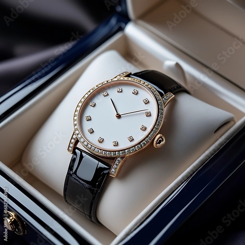 Luxury wristwatch in a gift box.