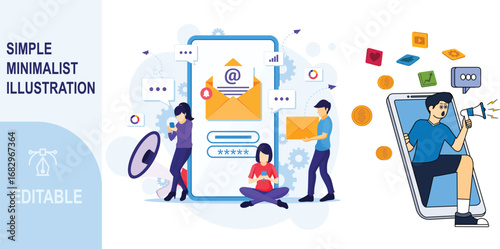 Vector influencer social media marketing on mobile concept illustration