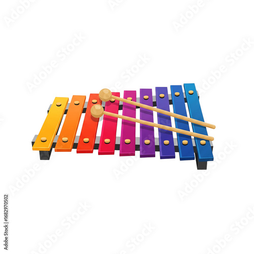 A colorful vector illustration of a xylophone with mallets, perfect for music, education, and toy concepts.