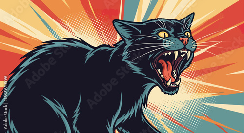 Angry black cat comic style illustration