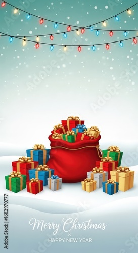 Wallpaper Mural Festive christmas scene with santa sack and colorful gift boxes Torontodigital.ca
