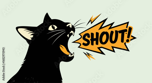 Black cat shouting graphic design