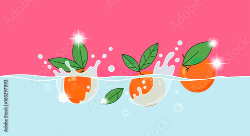 Citrus fruit splashing in water illustration