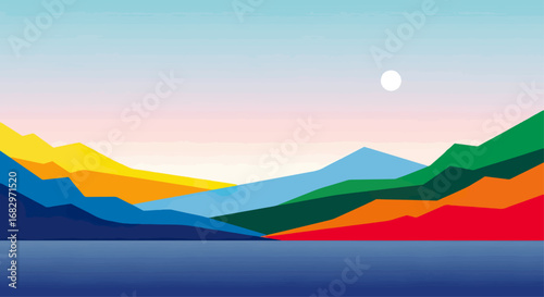Colorful mountains landscape illustration