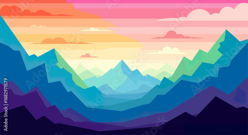 Colorful rainbow mountains landscape illustration