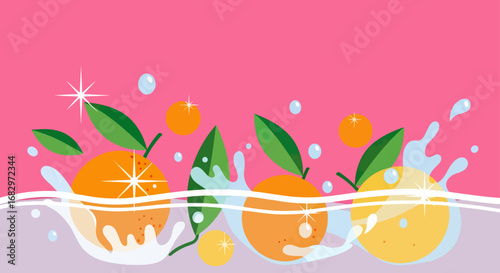 Fresh oranges in water splash illustration