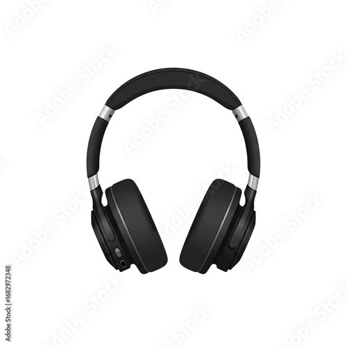 A modern 3D vector illustration of black over-ear headphones, perfect for music, audio, and technology concepts.