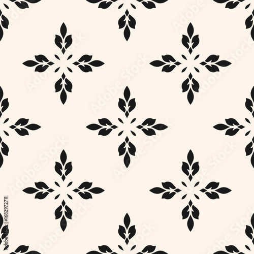 Wallpaper Mural Elegant minimal floral ornament. Simple vector geometric seamless pattern with flowers, leaves. Luxury black and white minimalist oriental background texture. Repeated design for decor, textile, print Torontodigital.ca