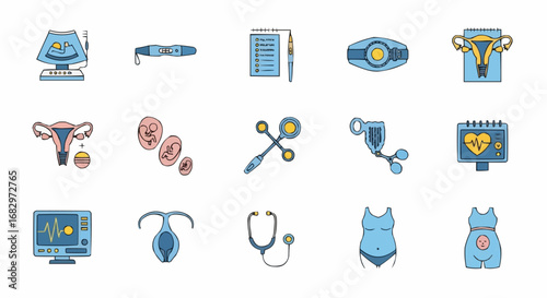 Set Of gynecology Icons, healthcare symbols collection for women’s health, pregnancy, fertility, uterus, and reproductive system illustrations