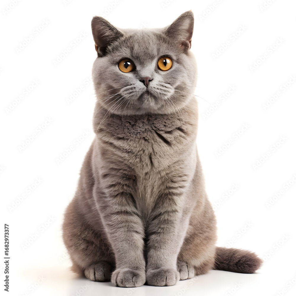 Fototapeta premium Majestic British Shorthair Cat: Stunning Gray Fur, Intense Gaze