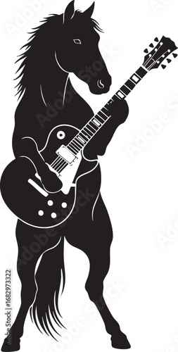 Rockstar Horse Silhouette – Cool Cartoon Horse Playing Electric Guitar Vector Illustration
