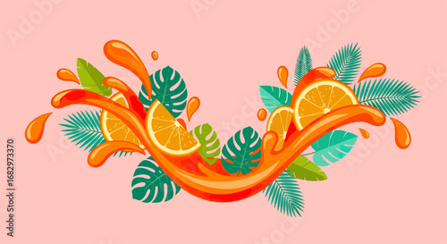 Orange juice splash tropical design illustration