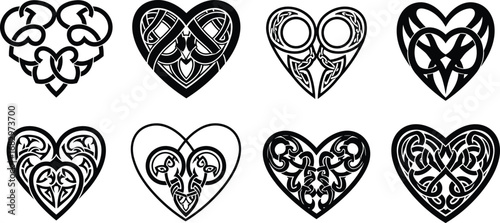 Celtic heart design, tribal heart pattern, ornamental heart illustration, decorative knot art, symmetrical tattoo style, intricate line drawing, black white motif