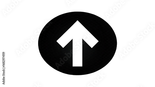 Minimalist white arrow pointing upward inside black circular background, modern icon for financial growth, analytics, and digital interface use
