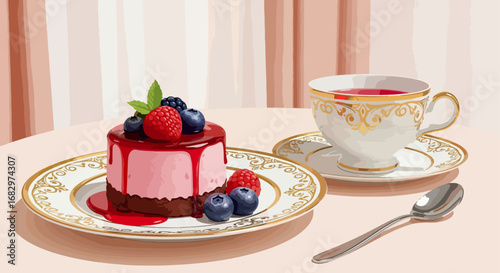 Sweet treats with tea decorative dessert illustration