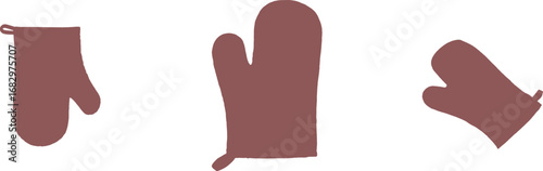 Three muted rose oven mitt silhouettes on white background