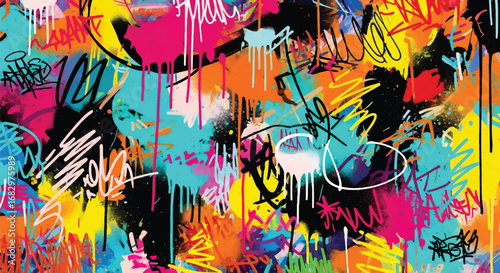 Adobe illustrator artwork vector illustration of abstract graffiti art with vibrant brush strokes, chaotic layers, and urban street style in bold colors for edgy creative design projects