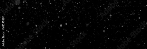 Snowflakes. Falling snow isolated PNG. Vector  Gentle fall of natural snowflakes, realistic winter effect, perfect for digital artwork. Christmas background. Falling snowflakes on black background.