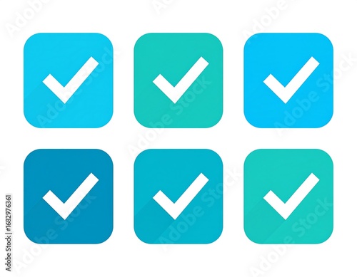 Free Download Set of six square checkmark icons in shades of teal and cyan - GFXLoad