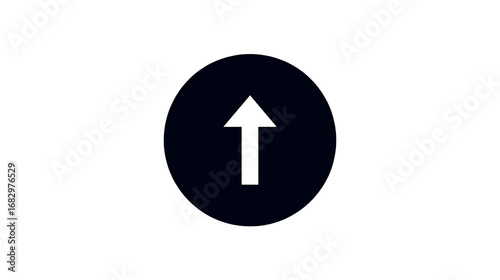 Minimalist white arrow pointing upward inside black circular background, modern icon for financial growth, analytics, and digital interface use