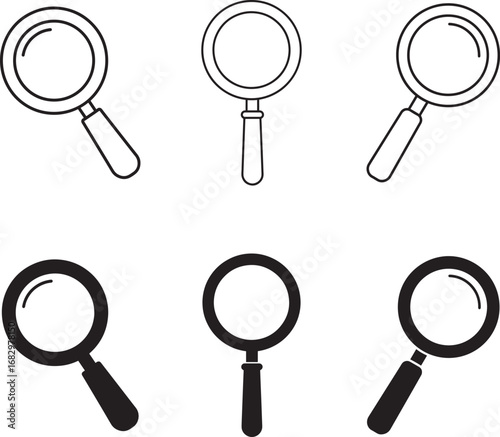 Collection of magnifying glass icons in outline and silhouette styles