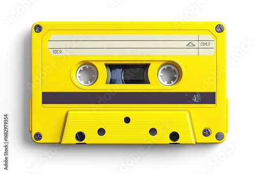 Bright yellow cassette tape, top view